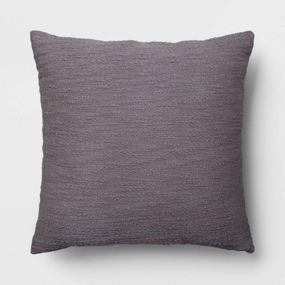 Oversized Square Cotton Boucle Reversible Throw Pillow with Linen Gray -